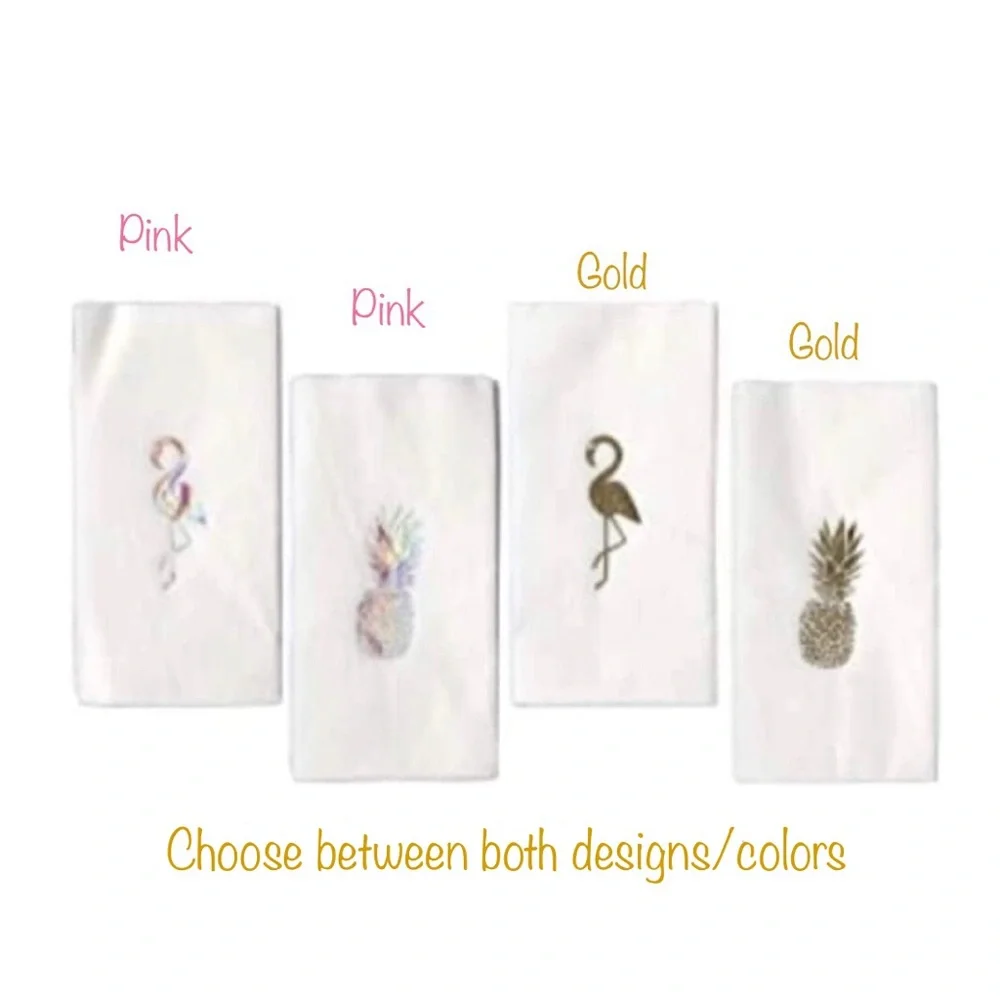 Metallic Guest Towels Dinner Napkins: Choose Flamingo/Pineapple in Gold or Pink
